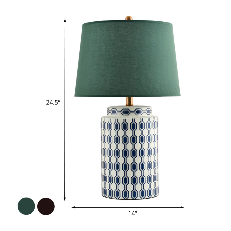 Modern Ceramic Jar Night Table Lamp - Blue/Orange Finish Bedside Desk Light