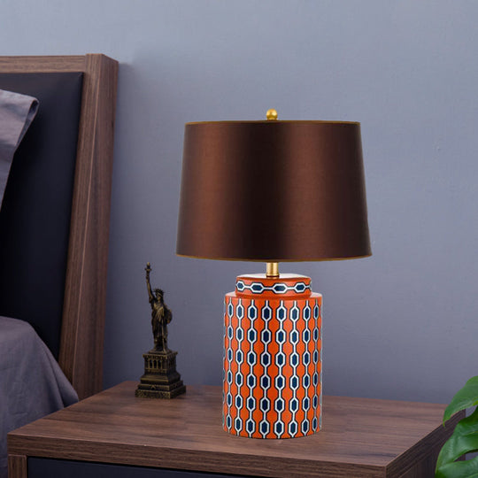 Modern Ceramic Jar Night Table Lamp - Blue/Orange Finish Bedside Desk Light