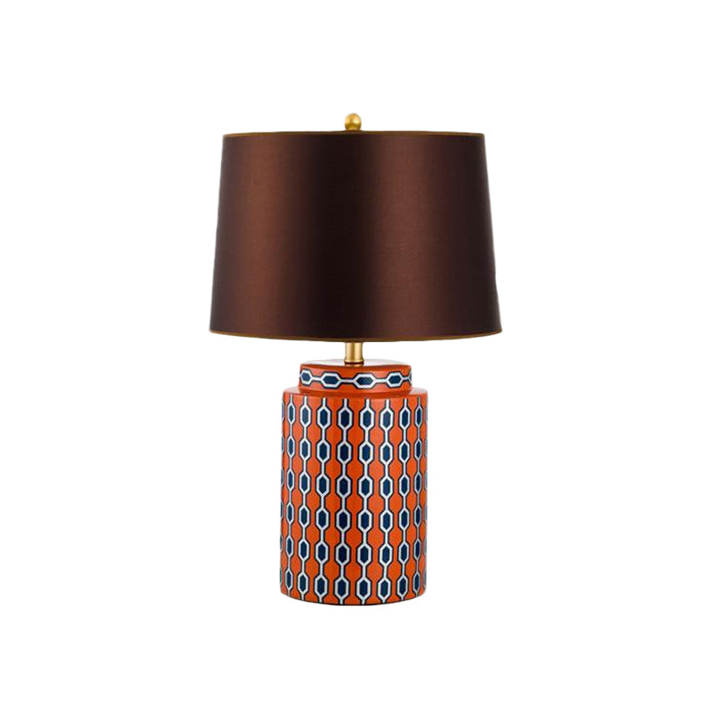 Modern Ceramic Jar Night Table Lamp - Blue/Orange Finish Bedside Desk Light