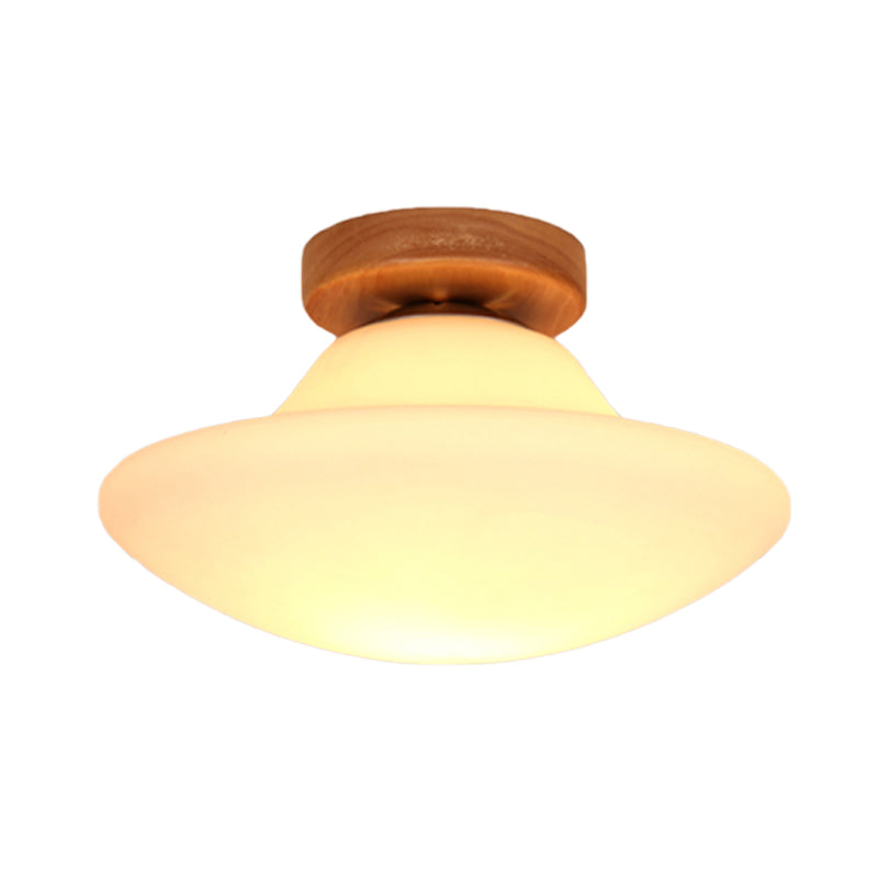 Modern Mushroom Milk White Glass Flush Mount Lighting In Gold - Corridor Flushmount