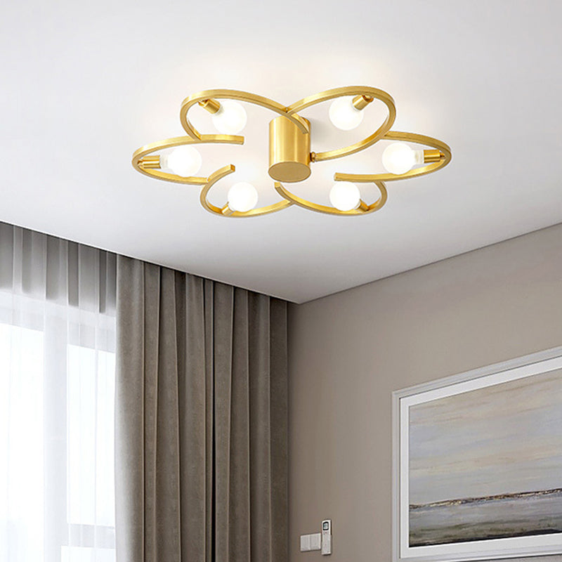Modern Gold Metallic Flower Semi Flush Mount Ceiling Light With 5/6 - Head For Bedrooms