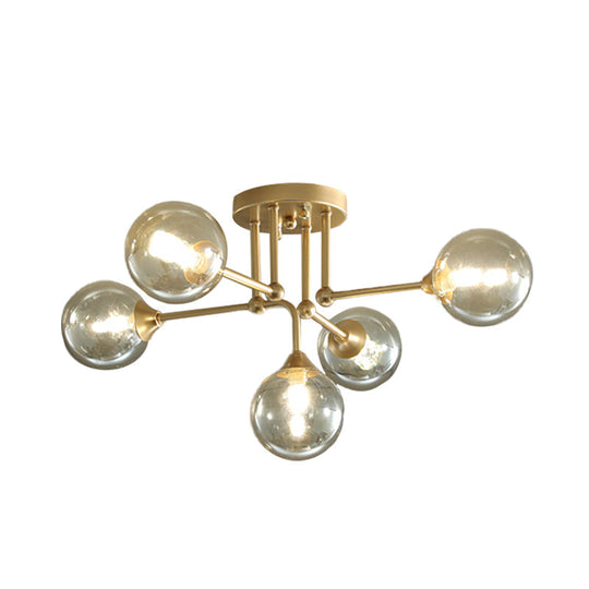 Contemporary 5 - Light Semi Flush Gold/Black Sphere Ceiling Lamp With Clear Glass Shade