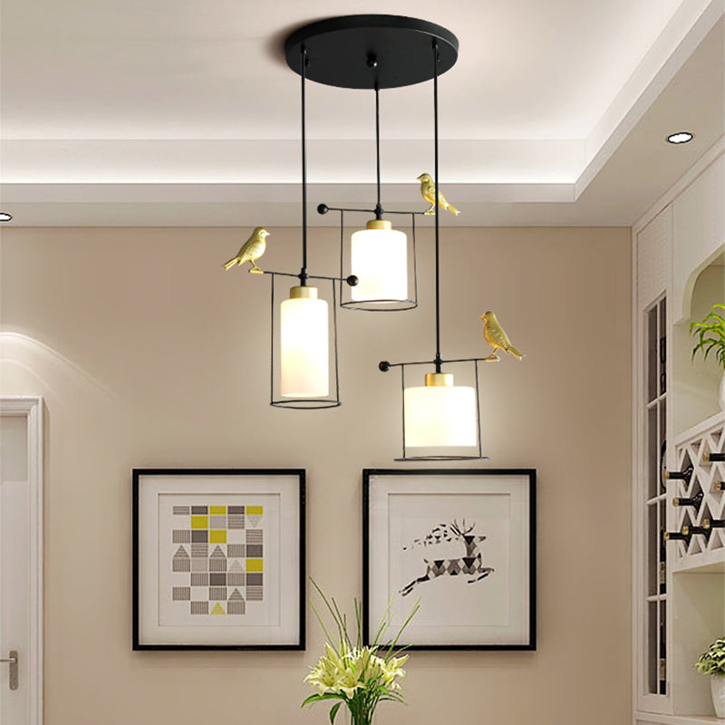Cream/Smoke Gray Glass Dining Room Pendant With 3 Bulbs - Modern Suspension Lamp Gold Bird