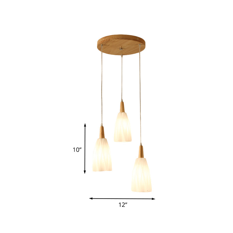Japanese Prismatic Glass Pendant Lamp With 3 Lights And Wood Canopy