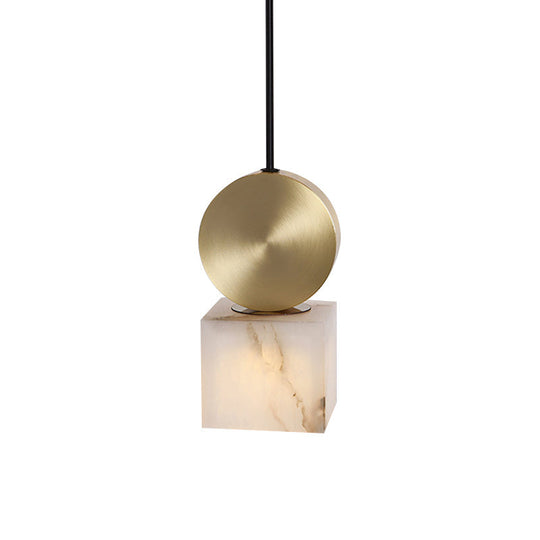 Modern Marble Bedside Pendant Lamp Kit: White With Gold Accent