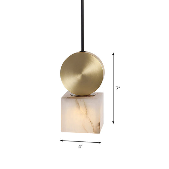 Modern Marble Bedside Pendant Lamp Kit: White With Gold Accent
