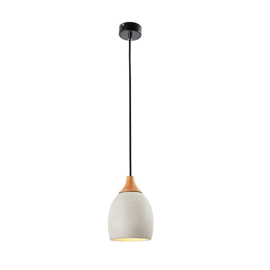 Modern Nordic Ceramic Pendant Light With Wood Top - Grey