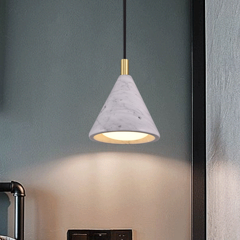 Modernist Cement Cone Pendant Light - White Led Ceiling Suspension Lamp For Bedside