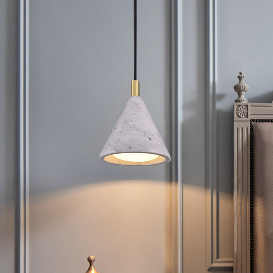 Modern Cement Cone Pendant Lighting- 1 Head White Led Ceiling Suspension Lamp For Bedside