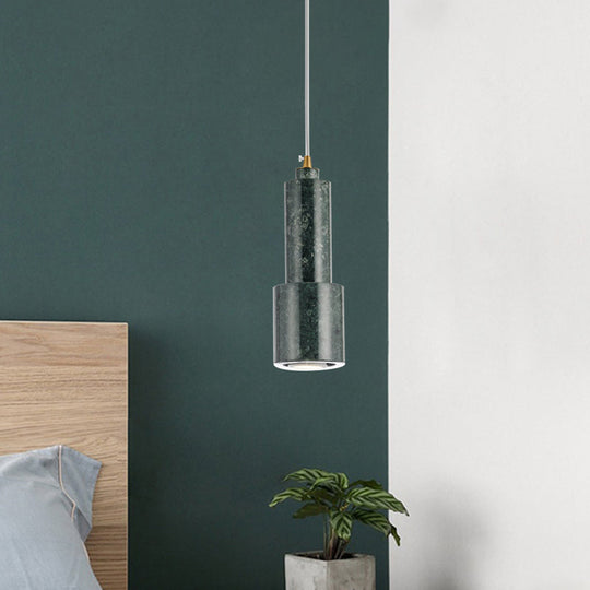 Nordic Marble 1-Light Suspended Pendant Lamp - White/Green Tube Hanging Ceiling Light For Living