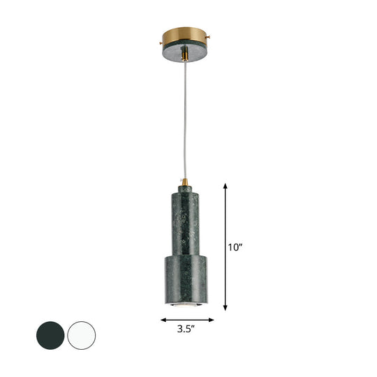 Nordic Marble 1-Light Suspended Pendant Lamp - White/Green Tube Hanging Ceiling Light For Living