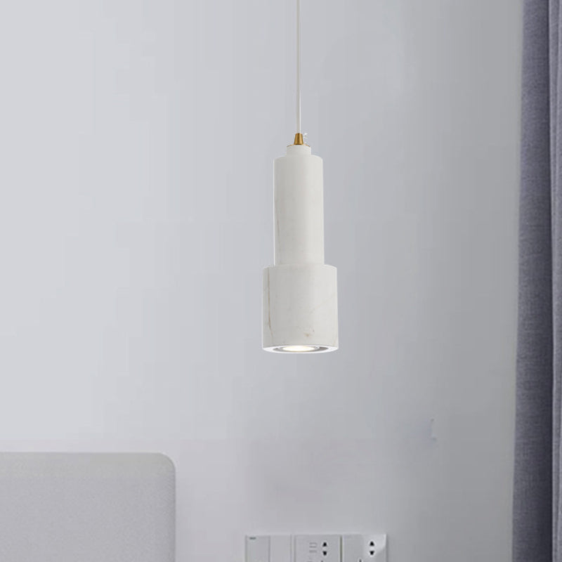 Nordic Marble 1-Light Suspended Pendant Lamp - White/Green Tube Hanging Ceiling Light For Living
