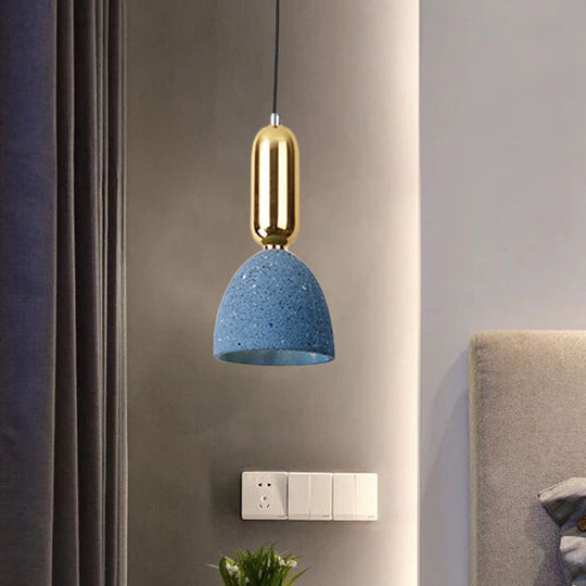Domed Terrazzo Pendant: White/Black/Pink Light Fixture For Dining Rooms Blue