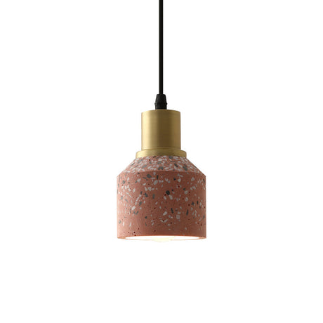 Terrazzo Jar Pendant Light: Postmodern 1 Head White/Pink With Brass Accent - Coffee Shop Décor