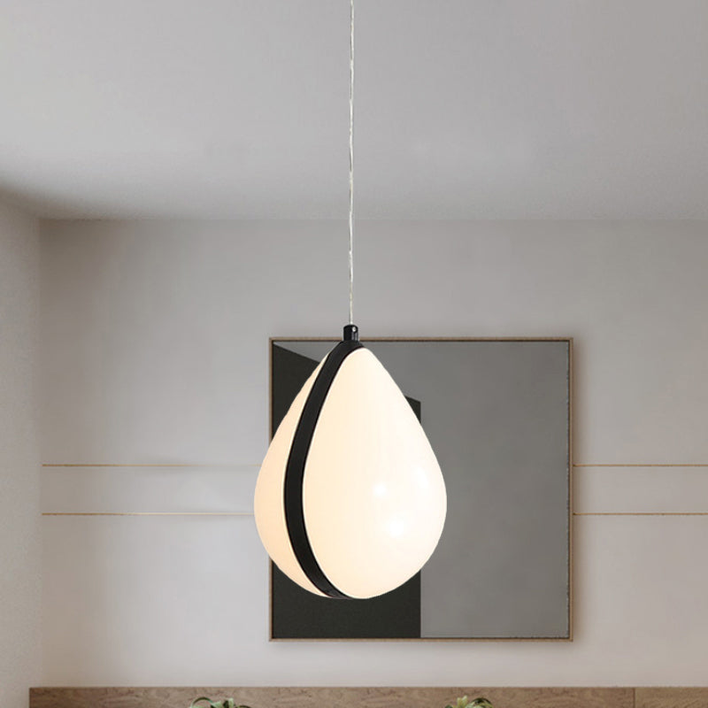 Modern White And Black Waterdrop Led Pendant Lamp With Acrylic Shade In White/Warm Light Black-White