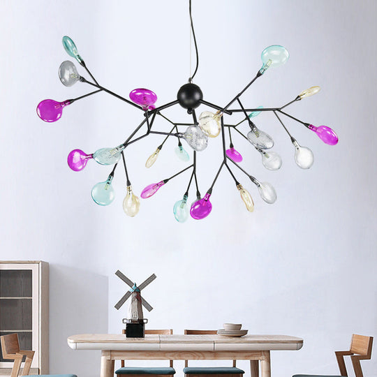 Contemporary Black Branching Chandelier With Colorful Glass Shades - 27/36 Lights