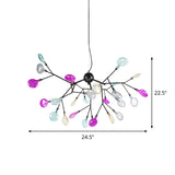 Modern Black Branching Chandelier With Colorful Glass Shades - 27/36 Lights