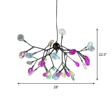 Modern Black Branching Chandelier With Colorful Glass Shades - 27/36 Lights