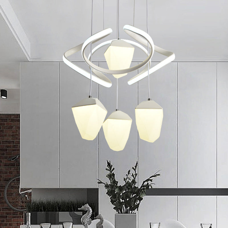 Modern Geometric Acrylic Pendant Light: 4-Light Led Cluster Suspension Lamp White With Twist Beam