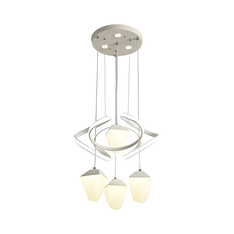 Modernist Geometric Acrylic Cluster Pendant - 4-Light White Led Ceiling Suspension Lamp