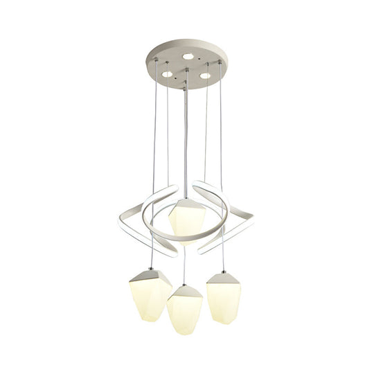Modern Geometric Acrylic Pendant Light: 4-Light Led Cluster Suspension Lamp White With Twist Beam