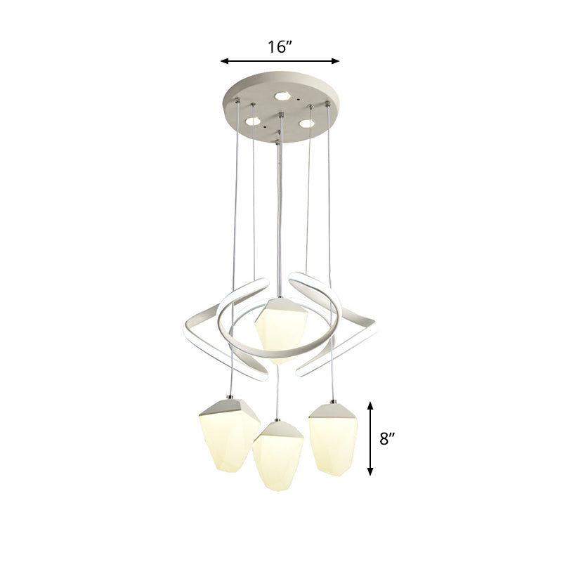 Modern Geometric Acrylic Pendant Light: 4-Light Led Cluster Suspension Lamp White With Twist Beam