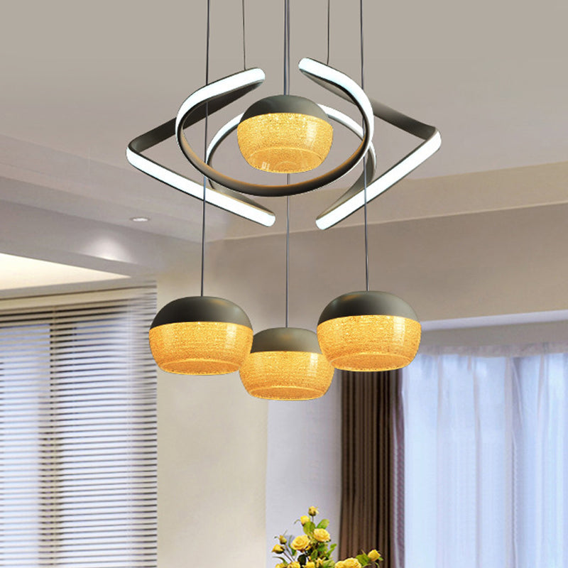 Modern Grey Oval Cluster Pendant Light - 4 Lights Acrylic Led Hanging Lamp With Twisting Beam
