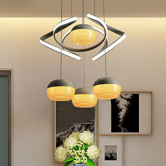 Modern Grey Oval Cluster Pendant Light - 4 Lights Acrylic Led Hanging Lamp With Twisting Beam