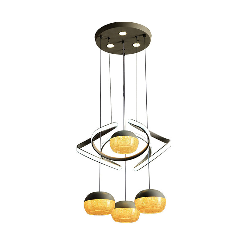 Modern Grey Oval Cluster Pendant Light - 4 Lights Acrylic Led Hanging Lamp With Twisting Beam