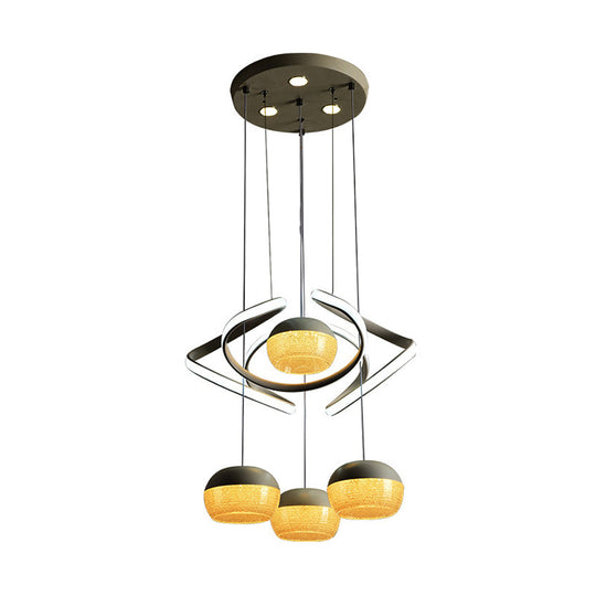 Modern Grey Oval Cluster Pendant Light - 4 Lights Acrylic Led Hanging Lamp With Twisting Beam