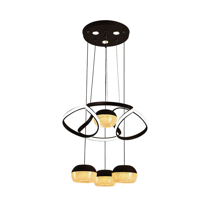 Minimalist Acrylic Oval Led Pendant Lamp With 4 Hanging Lights Twisting Shelf And Black Ceiling