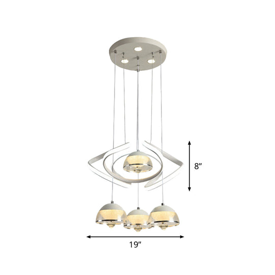 Contemporary White Domed Cluster Pendant: 4-Head Acrylic Waving Led Hanging Light
