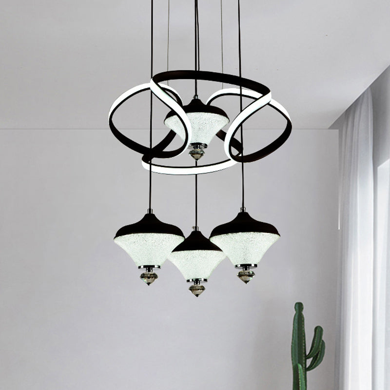 Modern Acrylic Led Pendant Light With 4 Lights - Black Wave Design