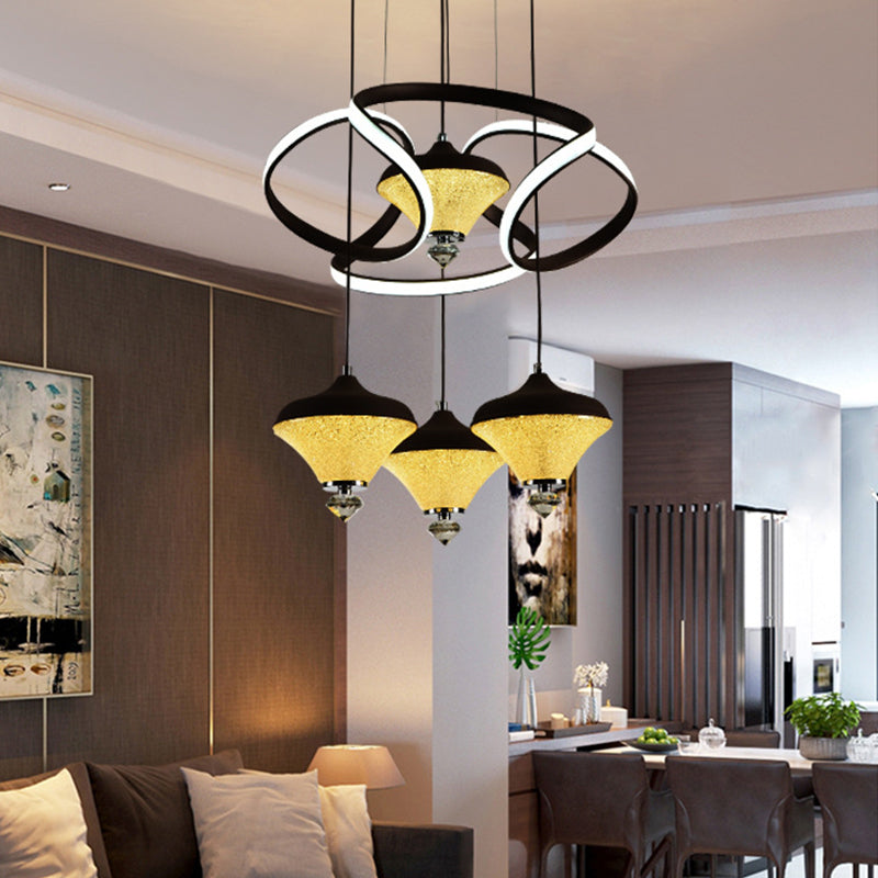 Modernist Acrylic Led Pendant Light - Black Wave Design 4 Lights Hanging Ceiling Lamp