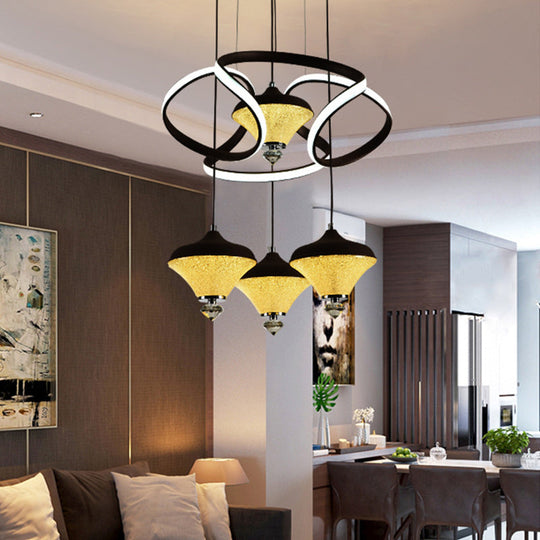 Modernist Acrylic Led Pendant Light - Black Wave Design 4 Lights Hanging Ceiling Lamp
