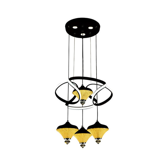 Modernist Acrylic Led Pendant Light - Black Wave Design 4 Lights Hanging Ceiling Lamp