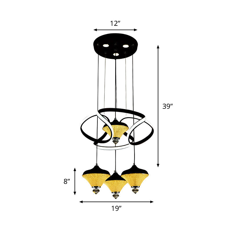 Modernist Acrylic Led Pendant Light - Black Wave Design 4 Lights Hanging Ceiling Lamp
