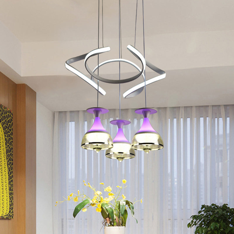 Modern Wine Cup Cluster Pendant With Acrylic Shade - White Waving Hanging Lamp
