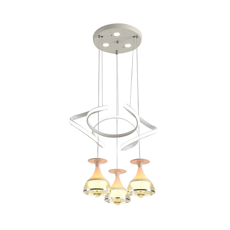 Contemporary 3-Light Wine Cup Pendant Cluster With White Waving Design - Acrylic Shade Included