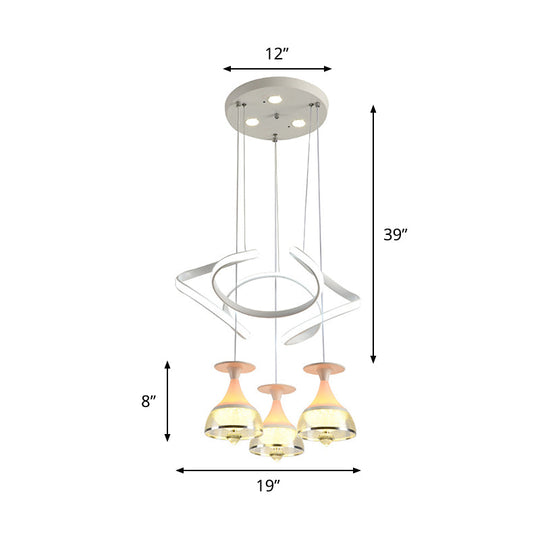 Modern Wine Cup Cluster Pendant With Acrylic Shade - White Waving Hanging Lamp