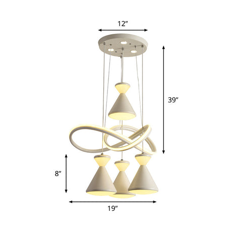 Contemporary White Led Cluster Pendant For Dining Room With 4 Lights And Hourglass Acrylic Shade