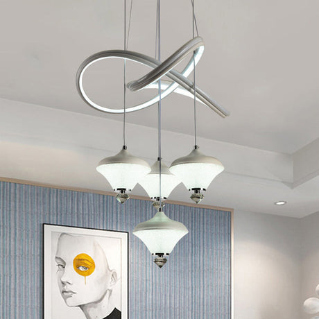 Modern 4-Head Acrylic Pendant Light With Led And Strip Shelf For Dining Room White