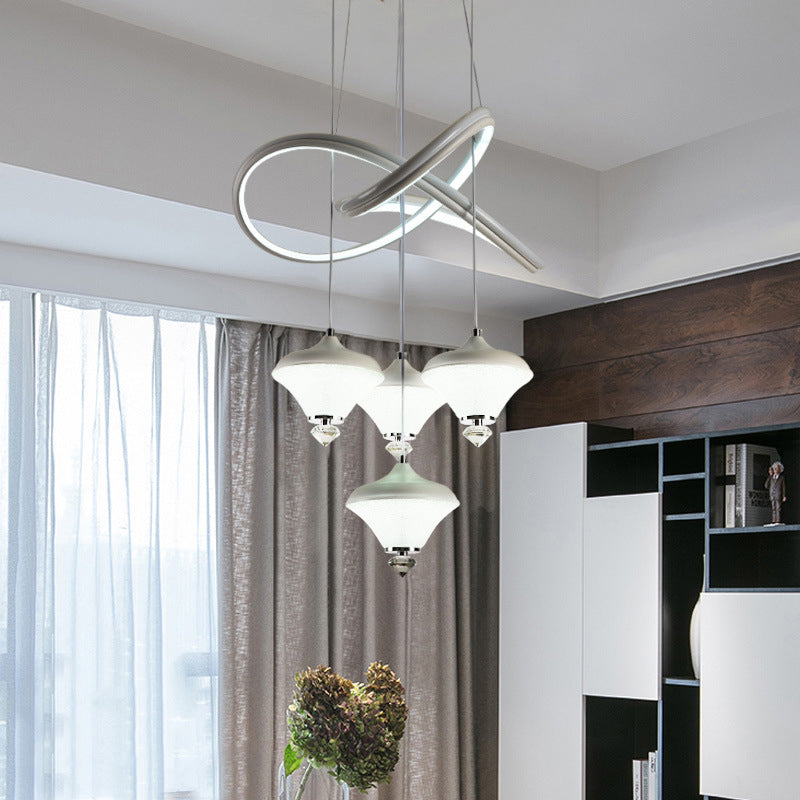 Modern Led Hanging Pendant Lamp With 4 Acrylic Heads And Strip Shelf - White Ideal For Dining Room