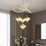 Modern 4-Head Acrylic Pendant Light With Led And Strip Shelf For Dining Room