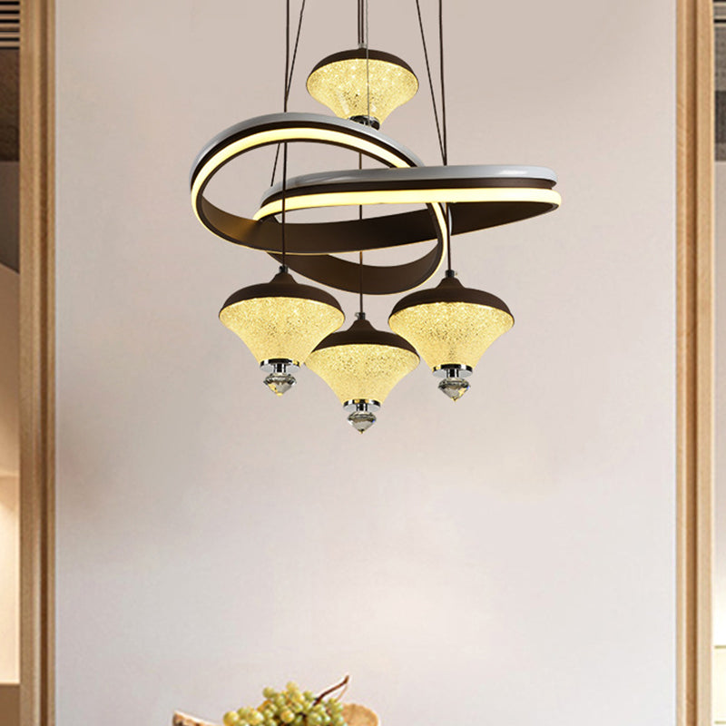 Contemporary Black Gyroscope Pendant With Multi-Light Acrylic Led Suspension And Twisted Shelf