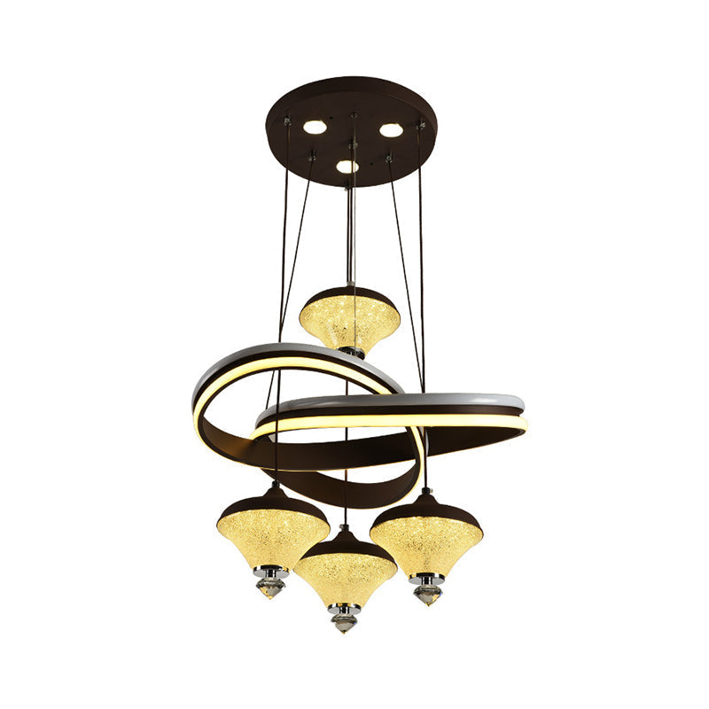 Contemporary Black Gyroscope Pendant With Multi-Light Acrylic Led Suspension And Twisted Shelf