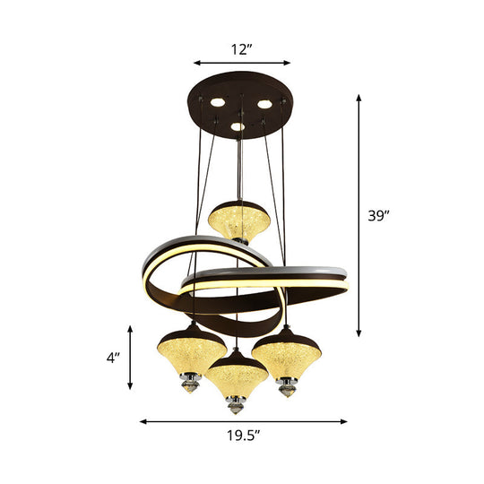 Contemporary Black Gyroscope Pendant: Multi-Light Acrylic Led Suspension Lamp With Twisted Shelf