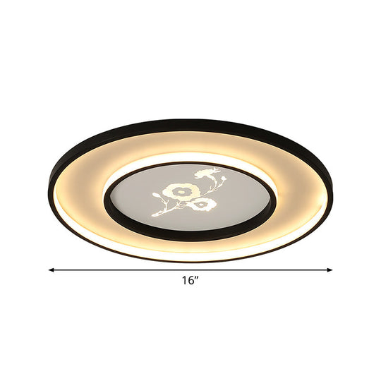 16’/19.5’ Modern Round Flush Mount Acrylic Led Ceiling Light Fixture In Black With Flower