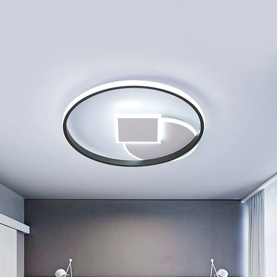 Simple Acrylic Led Flush Mount Ceiling Lamp Round And Square Design White-Black White/Warm Light