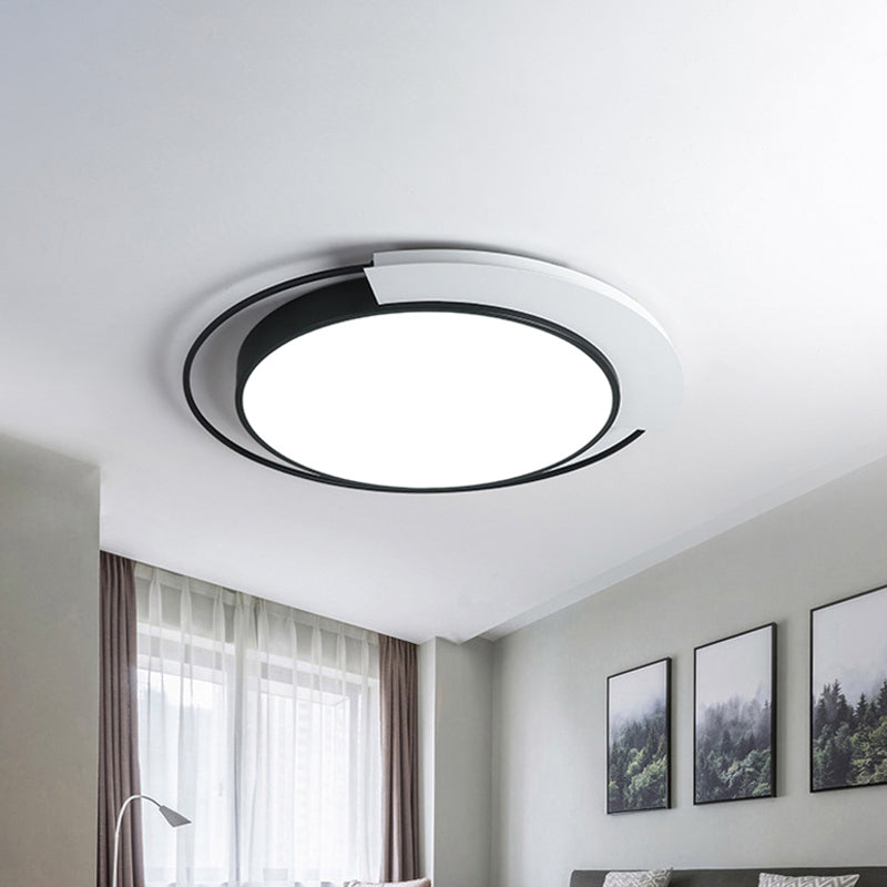 Modern Round Metal Ceiling Flush Light: White/Black Led Bedroom Lighting 18’/21.5’ W